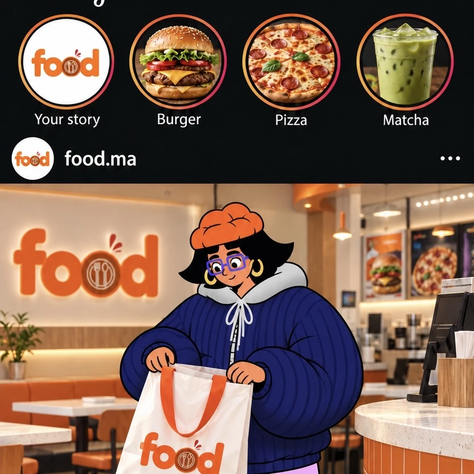 Miniature de contenu social Food.ma avec burger, pizza et matcha